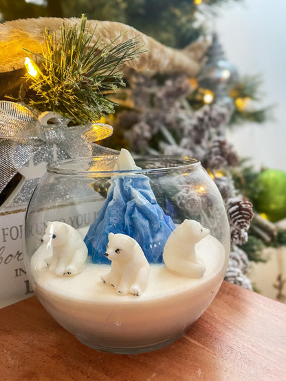 Christmas Polar Bear Snow Globe Candle