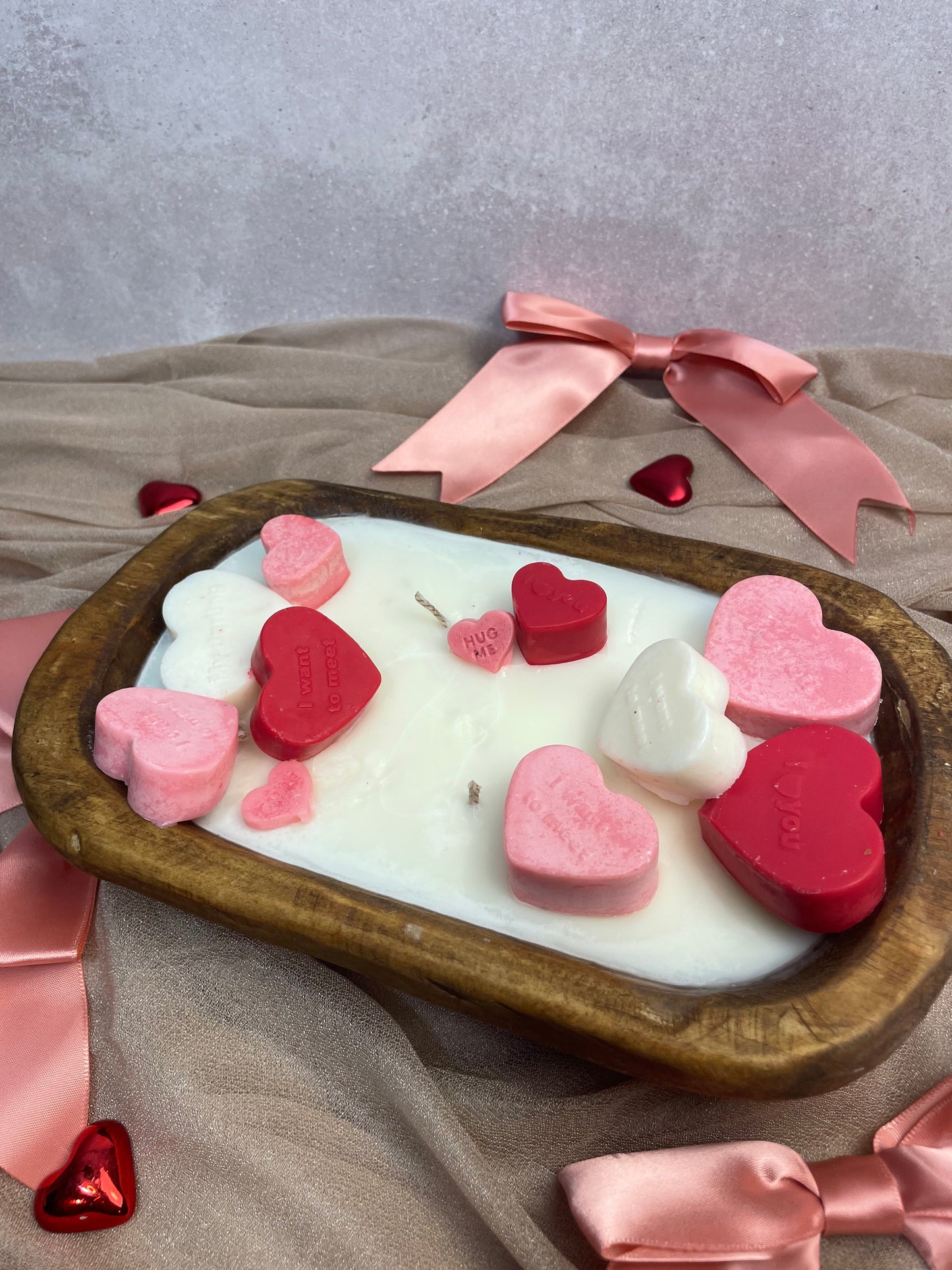 Love Everlasting – Soy Dough Bowl Candle with Pink & White Hearts | Mixed Berry Romance