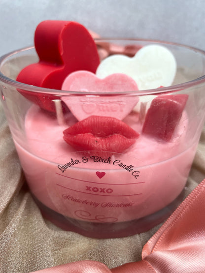 XOXO Valentine’s Day 2026 Three-Wick Soy Candle – Strawberry Shortcake Scent | Hearts & Lips Luxury Candle