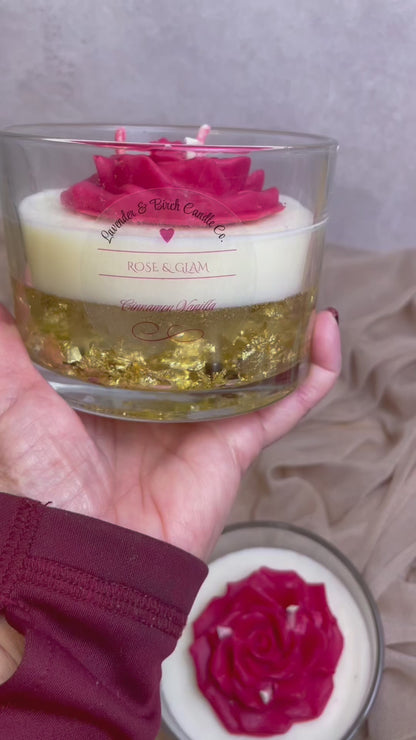 Rose & Glam – Cinnamon & Vanilla Luxury Soy Candle with Red Rose & Gold Flakes | Valentine’s Day 2026 Collection